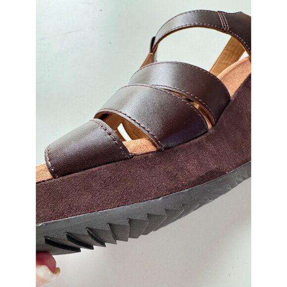 New! Vionic Hoola Tawny T-strap Wedge Platform Sandal, 9.5 wide, brown leather - Picture 13 of 15